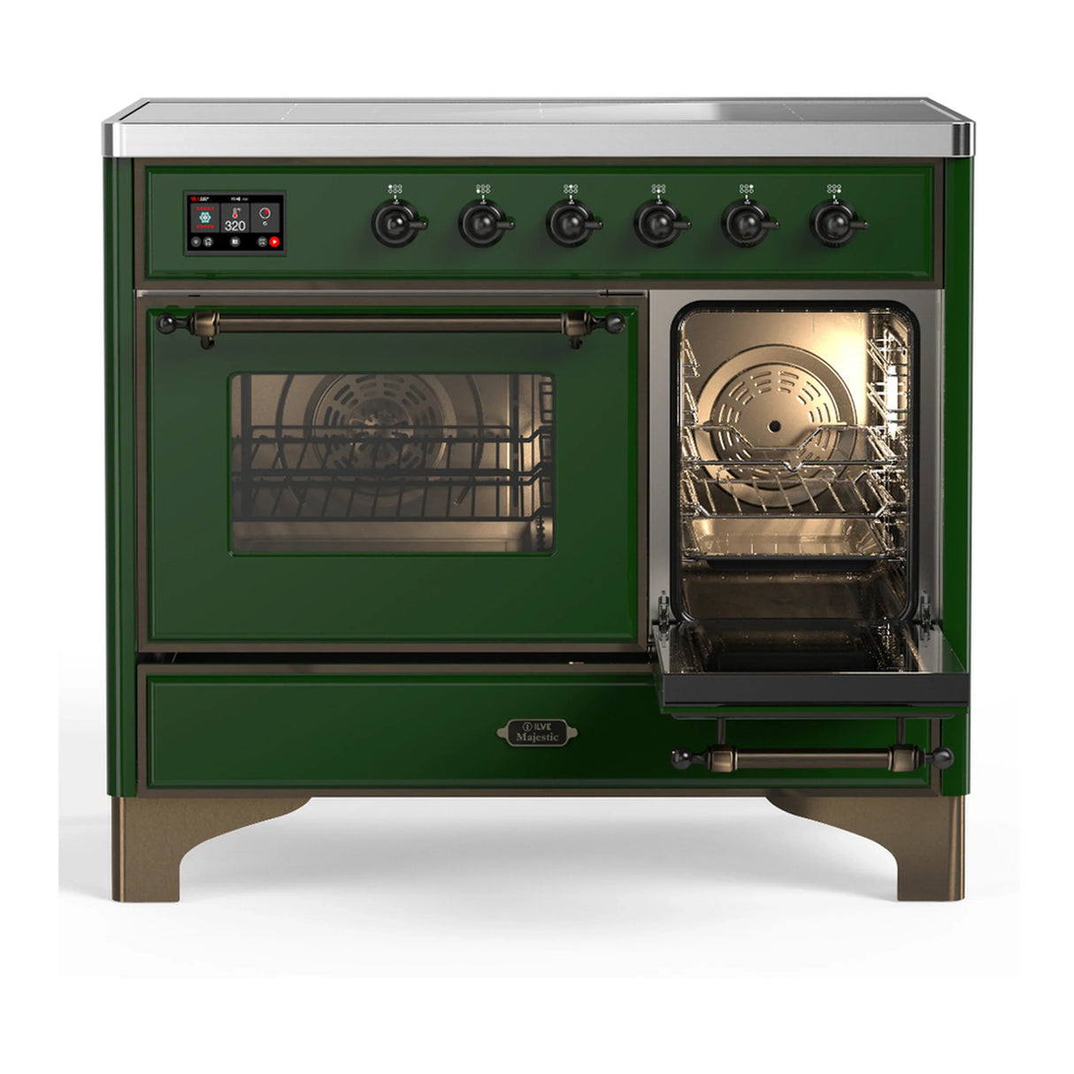 ILVE Majestic III 40-Inch Induction Range with 6 Induction Elements and Triple Glass Door Electric Oven in Emerald Green with Burnished Trim (UMDIB40NR3EGB)