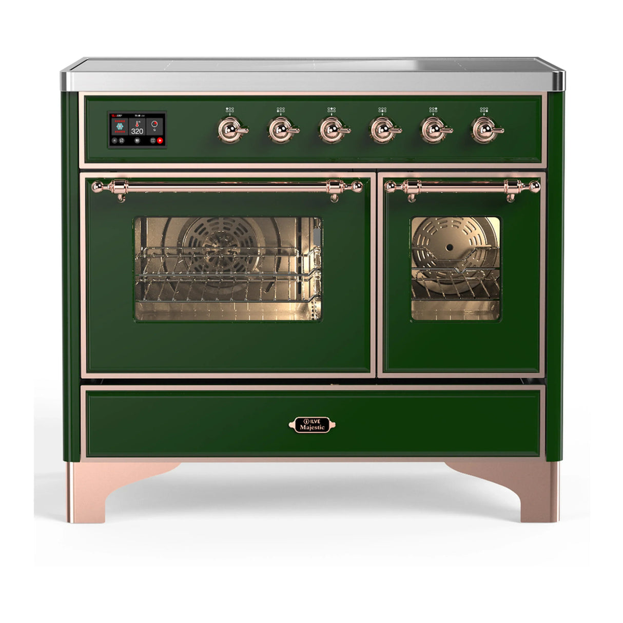 ILVE Majestic III 40-Inch Induction Range with 6 Induction Elements and Triple Glass Door Electric Oven in Emerald Green with Copper Trim (UMDIB40NR3EGP)