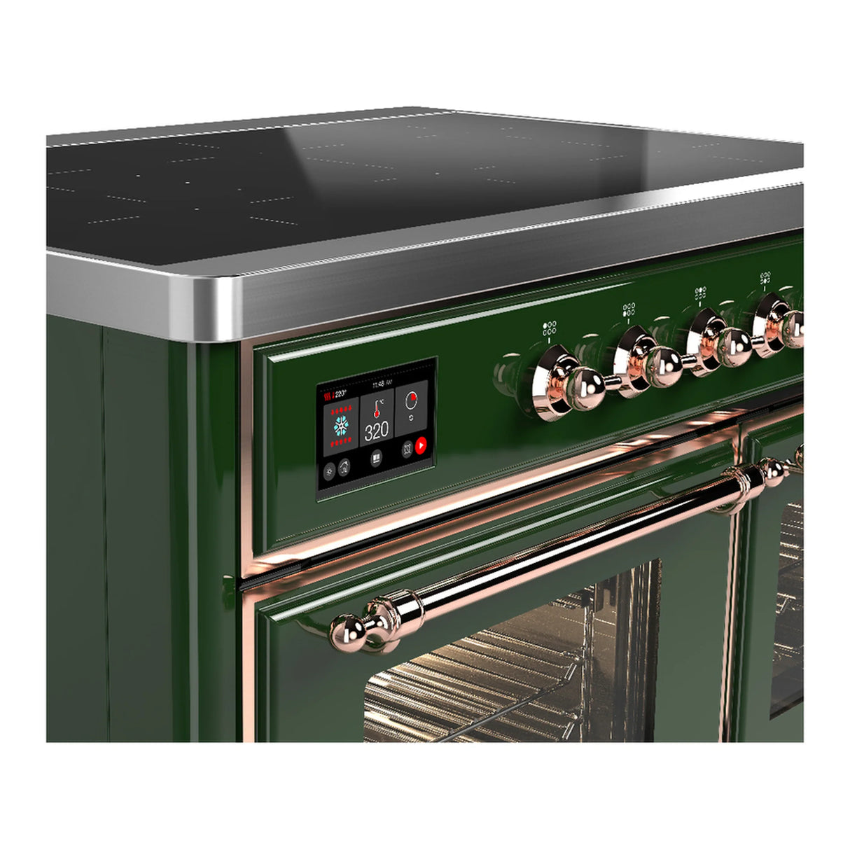 ILVE Majestic III 40-Inch Induction Range with 6 Induction Elements and Triple Glass Door Electric Oven in Emerald Green with Copper Trim (UMDIB40NR3EGP)