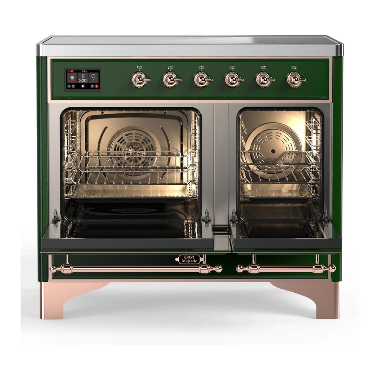 ILVE Majestic III 40-Inch Induction Range with 6 Induction Elements and Triple Glass Door Electric Oven in Emerald Green with Copper Trim (UMDIB40NR3EGP)