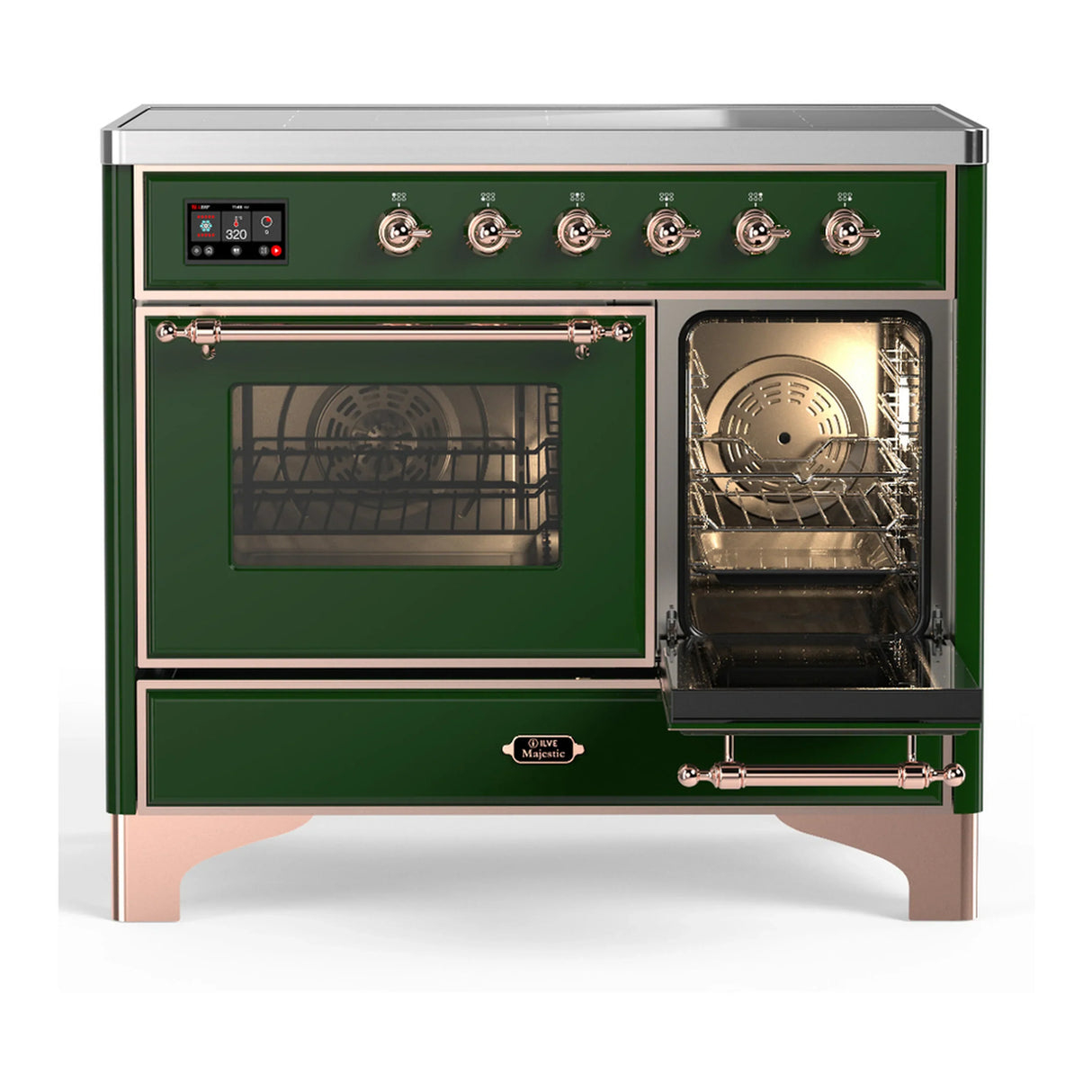 ILVE Majestic III 40-Inch Induction Range with 6 Induction Elements and Triple Glass Door Electric Oven in Emerald Green with Copper Trim (UMDIB40NR3EGP)