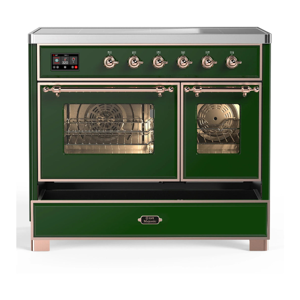 ILVE Majestic III 40-Inch Induction Range with 6 Induction Elements and Triple Glass Door Electric Oven in Emerald Green with Copper Trim (UMDIB40NR3EGP)