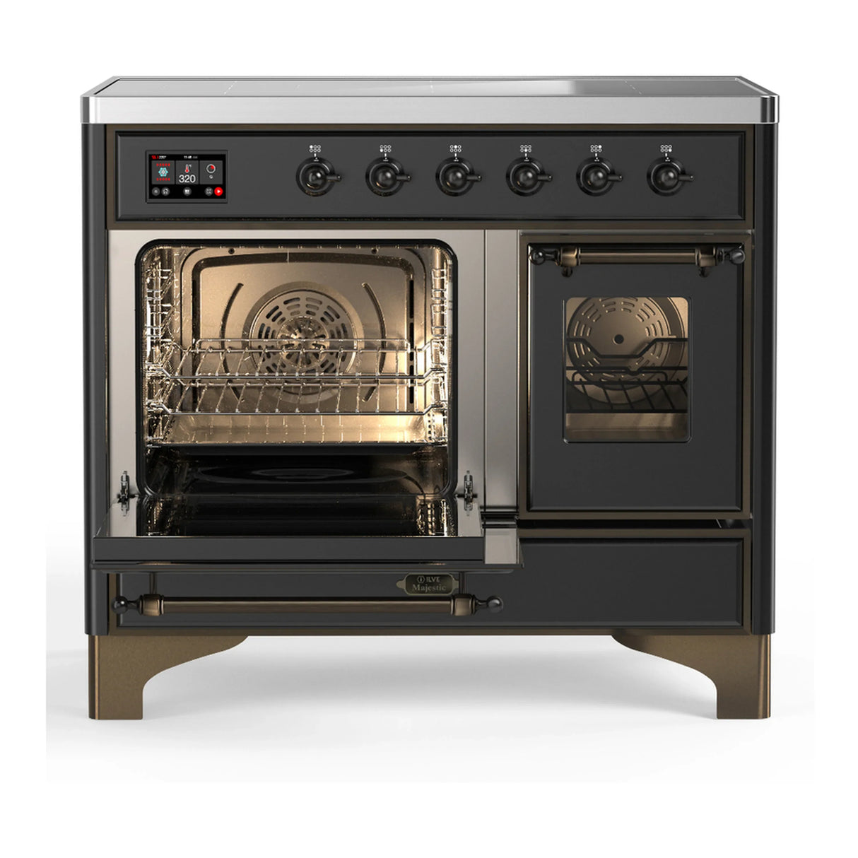 ILVE Majestic III 40-Inch Induction Range with 6 Induction Elements and Triple Glass Door Electric Oven in Matte Graphite with Burnished Trim (UMDIB40NR3MGB)
