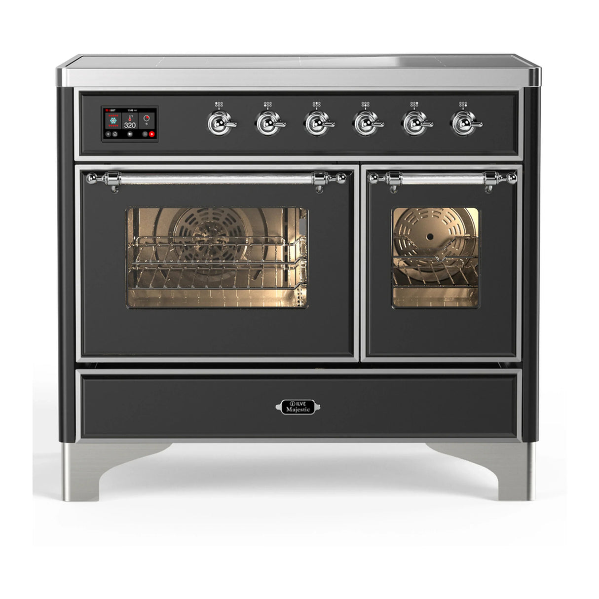 ILVE Majestic III 40-Inch Induction Range with 6 Induction Elements and Triple Glass Door Electric Oven in Matte Graphite with Chrome Trim (UMDIB40NR3MGC)