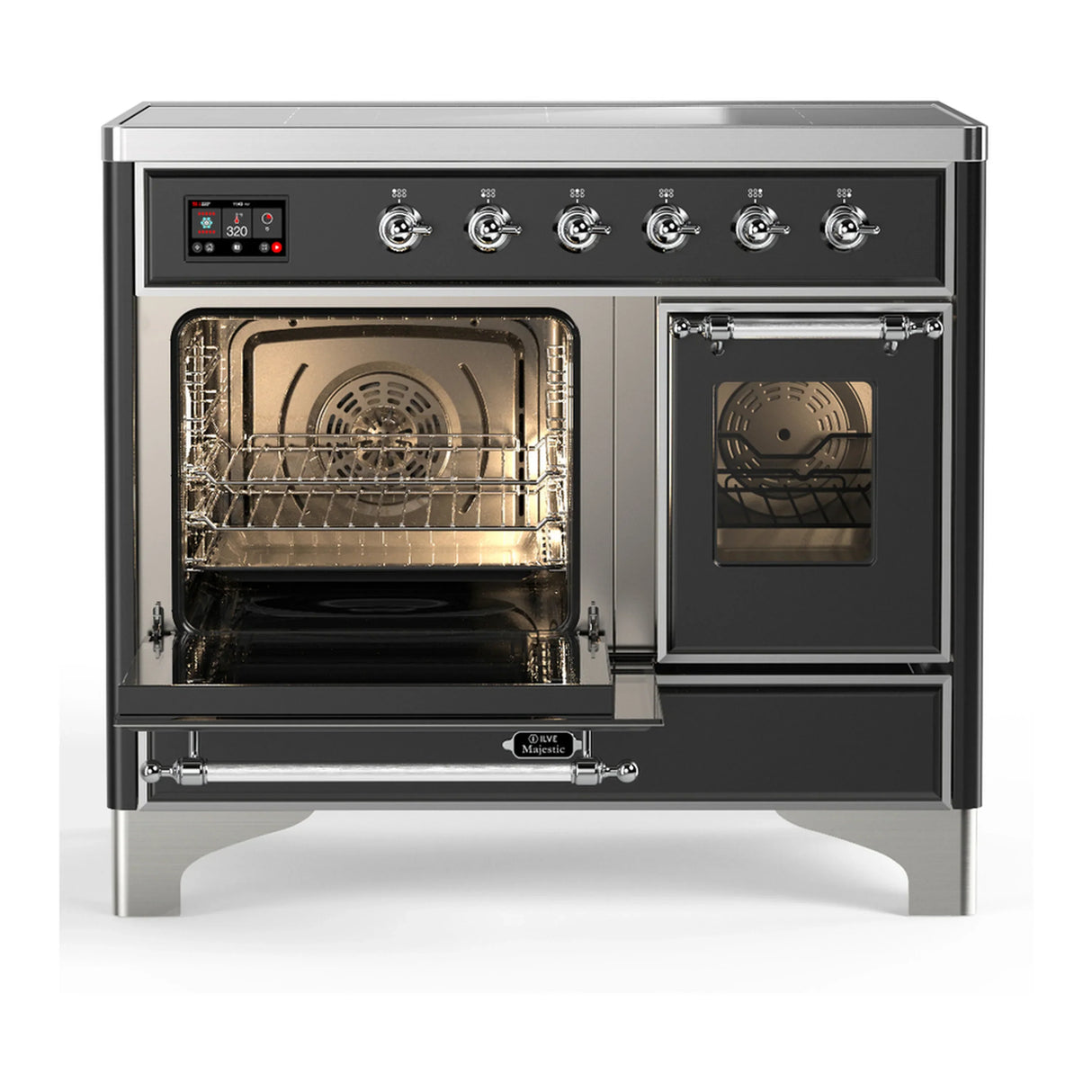 ILVE Majestic III 40-Inch Induction Range with 6 Induction Elements and Triple Glass Door Electric Oven in Matte Graphite with Chrome Trim (UMDIB40NR3MGC)