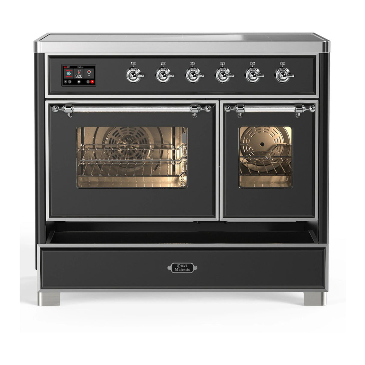 ILVE Majestic III 40-Inch Induction Range with 6 Induction Elements and Triple Glass Door Electric Oven in Matte Graphite with Chrome Trim (UMDIB40NR3MGC)