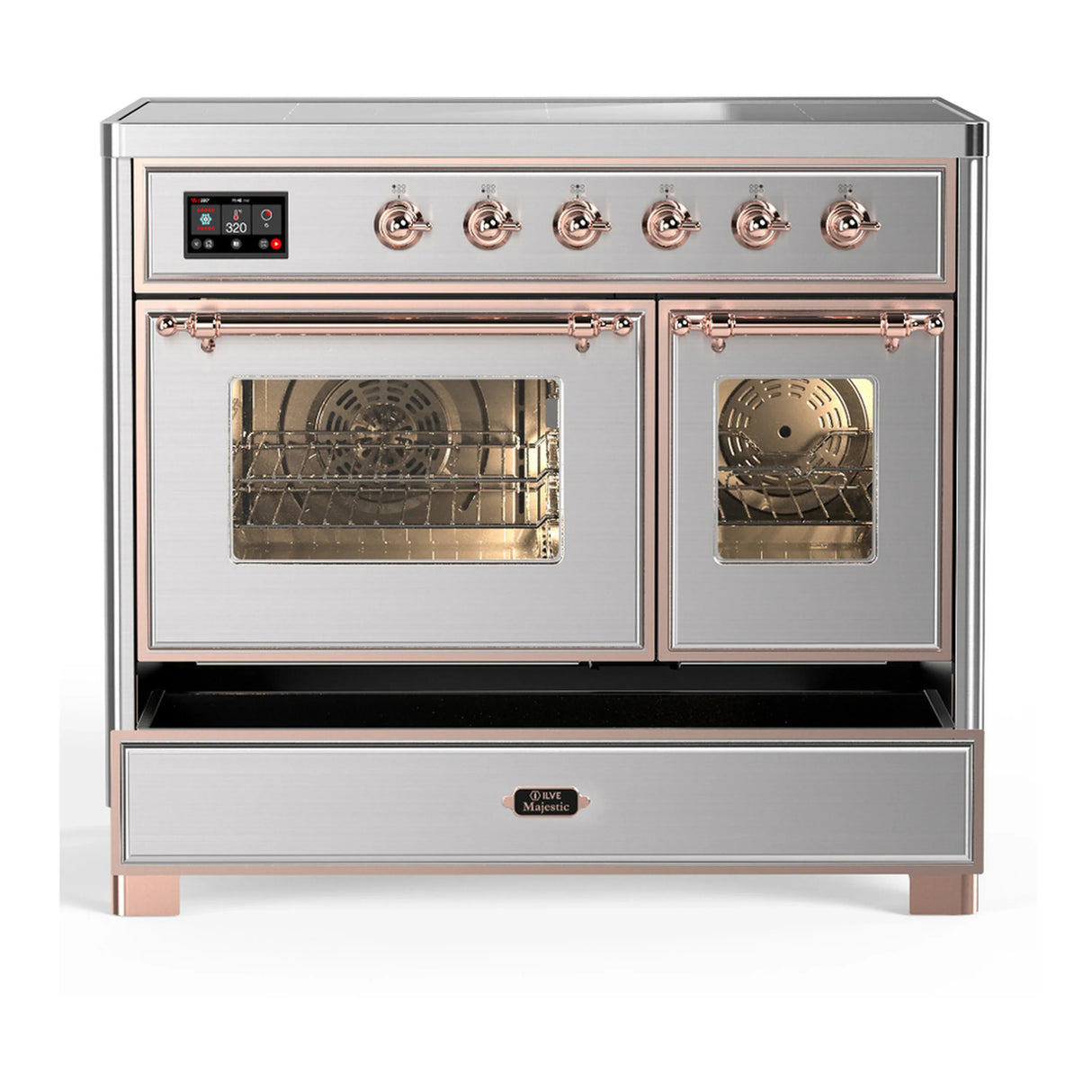 ILVE Majestic III 40-Inch Induction Range with 6 Induction Elements and Triple Glass Door Electric Oven in Stainless Steel with Copper Trim (UMDIB40NR3SSP)