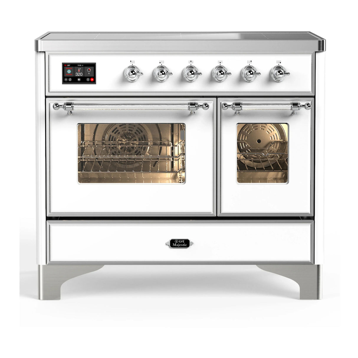 ILVE Majestic III 40-Inch Induction Range with 6 Induction Elements and Triple Glass Door Electric Oven in White with Chrome Trim (UMDIB40NR3WHC)