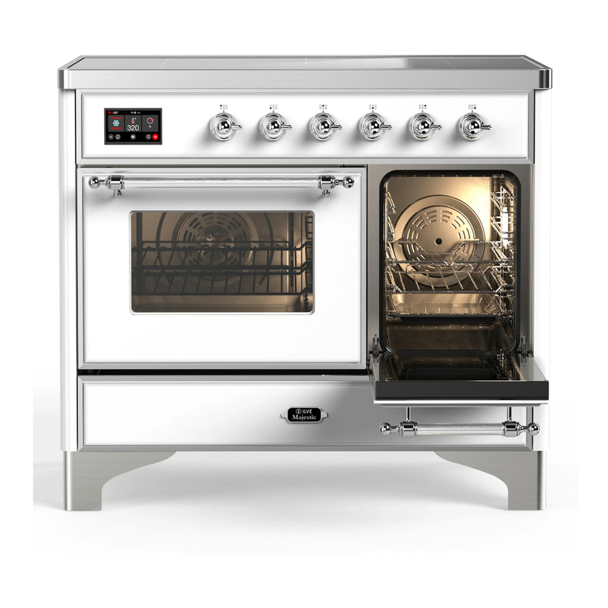 ILVE Majestic III 40-Inch Induction Range with 6 Induction Elements and Triple Glass Door Electric Oven in White with Chrome Trim (UMDIB40NR3WHC)