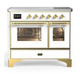 ILVE Majestic III 40-Inch Induction Range with 6 Induction Elements and Triple Glass Door Electric Oven in White with Brass Trim (UMDIB40NR3WHG)