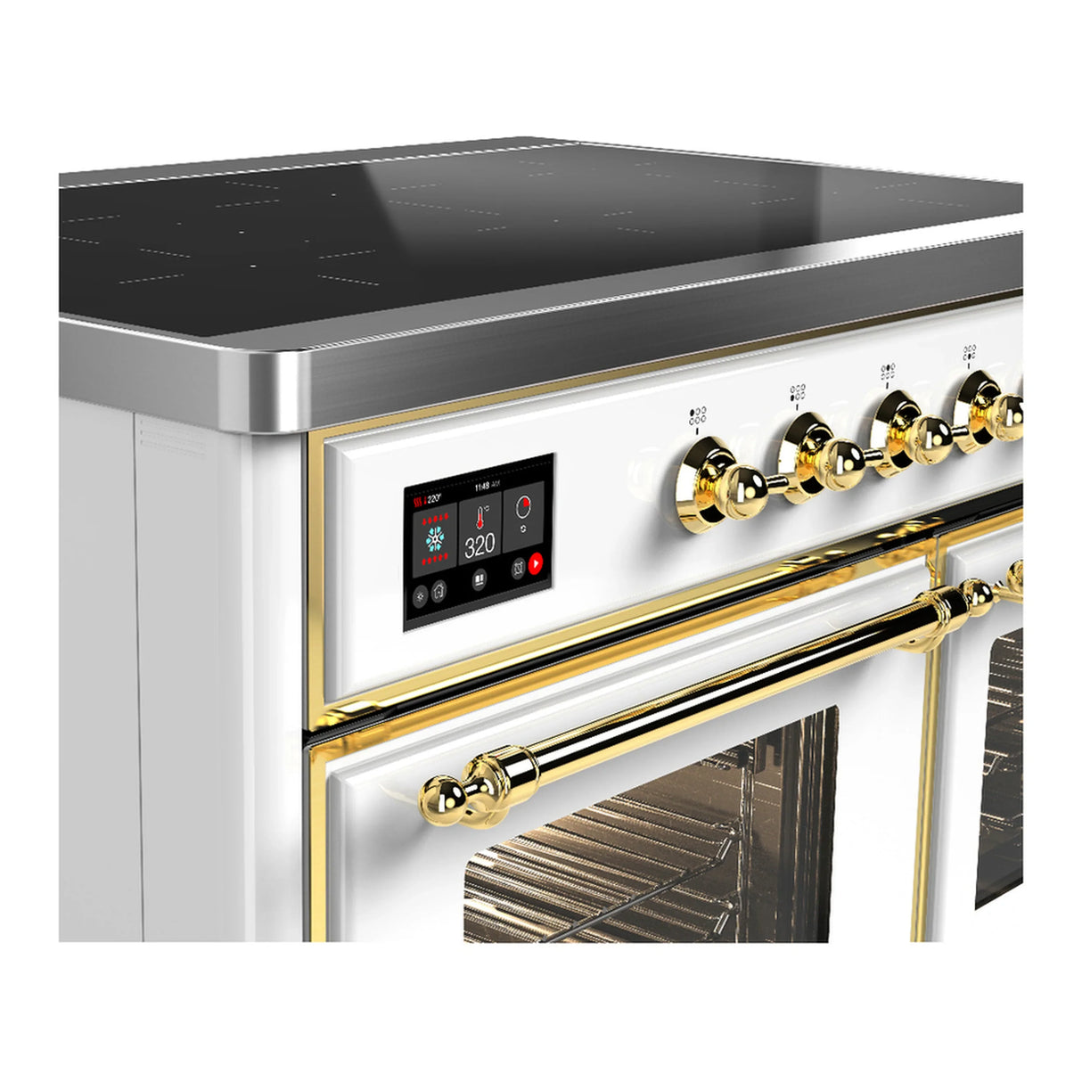 ILVE Majestic III 40-Inch Induction Range with 6 Induction Elements and Triple Glass Door Electric Oven in White with Brass Trim (UMDIB40NR3WHG)