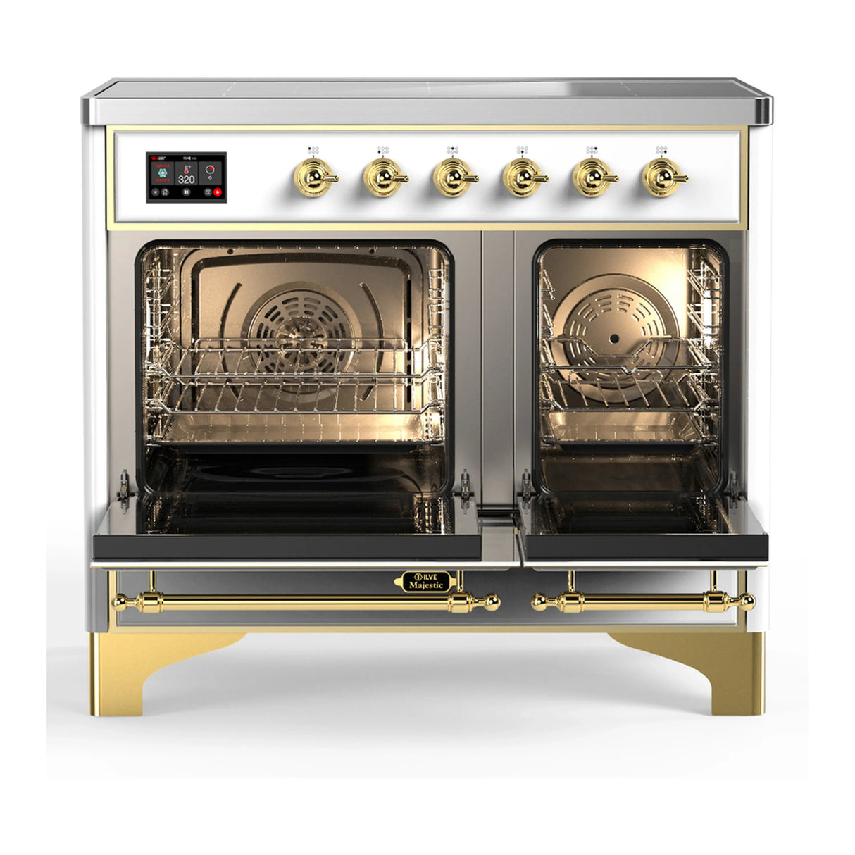 ILVE Majestic III 40-Inch Induction Range with 6 Induction Elements and Triple Glass Door Electric Oven in White with Brass Trim (UMDIB40NR3WHG)