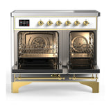 ILVE Majestic III 40-Inch Induction Range with 6 Induction Elements and Triple Glass Door Electric Oven in White with Brass Trim (UMDIB40NR3WHG)