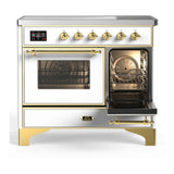 ILVE Majestic III 40-Inch Induction Range with 6 Induction Elements and Triple Glass Door Electric Oven in White with Brass Trim (UMDIB40NR3WHG)