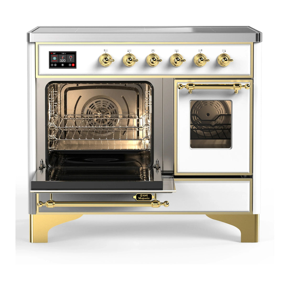 ILVE Majestic III 40-Inch Induction Range with 6 Induction Elements and Triple Glass Door Electric Oven in White with Brass Trim (UMDIB40NR3WHG)