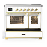 ILVE Majestic III 40-Inch Induction Range with 6 Induction Elements and Triple Glass Door Electric Oven in White with Brass Trim (UMDIB40NR3WHG)