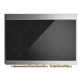 ILVE Majestic III 40-Inch Induction Range with 6 Induction Elements and Triple Glass Door Electric Oven in White with Brass Trim (UMDIB40NR3WHG)