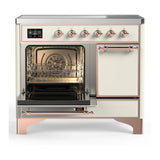 ILVE Majestic III 40-Inch Induction Range with 6 Induction Elements and Solid Door Electric Oven in Antique White with Copper Trim (UMDIB40QNR3AWP)