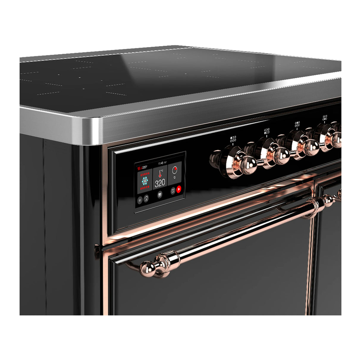 ILVE Majestic III 40-Inch Induction Range with 6 Induction Elements and Solid Door Electric Oven in Glossy Black with Copper Trim (UMDIB40QNR3BKP)