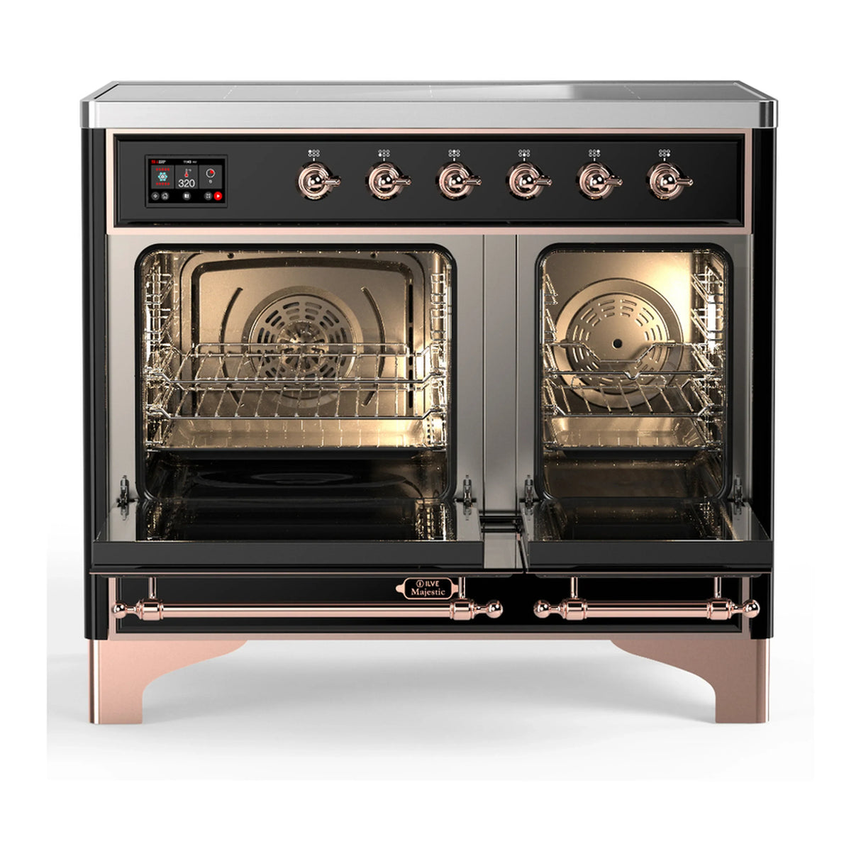 ILVE Majestic III 40-Inch Induction Range with 6 Induction Elements and Solid Door Electric Oven in Glossy Black with Copper Trim (UMDIB40QNR3BKP)