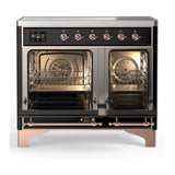 ILVE Majestic III 40-Inch Induction Range with 6 Induction Elements and Solid Door Electric Oven in Glossy Black with Copper Trim (UMDIB40QNR3BKP)