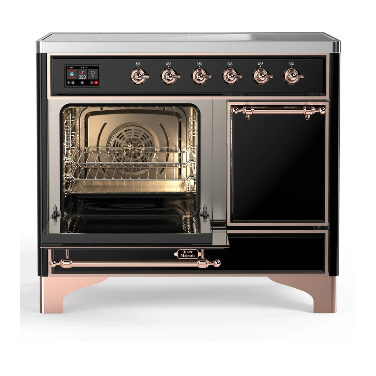 ILVE Majestic III 40-Inch Induction Range with 6 Induction Elements and Solid Door Electric Oven in Glossy Black with Copper Trim (UMDIB40QNR3BKP)