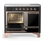 ILVE Majestic III 40-Inch Induction Range with 6 Induction Elements and Solid Door Electric Oven in Glossy Black with Copper Trim (UMDIB40QNR3BKP)