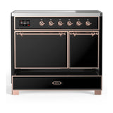 ILVE Majestic III 40-Inch Induction Range with 6 Induction Elements and Solid Door Electric Oven in Glossy Black with Copper Trim (UMDIB40QNR3BKP)