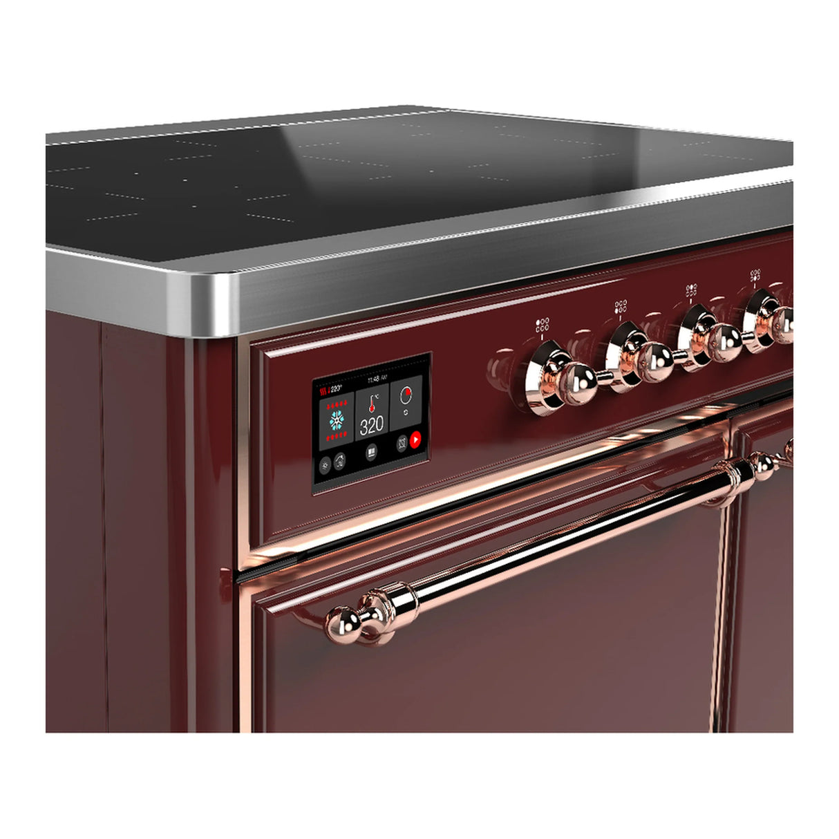 ILVE Majestic III 40-Inch Induction Range with 6 Induction Elements and Solid Door Electric Oven in Burgundy with Copper Trim (UMDIB40QNR3BUP)