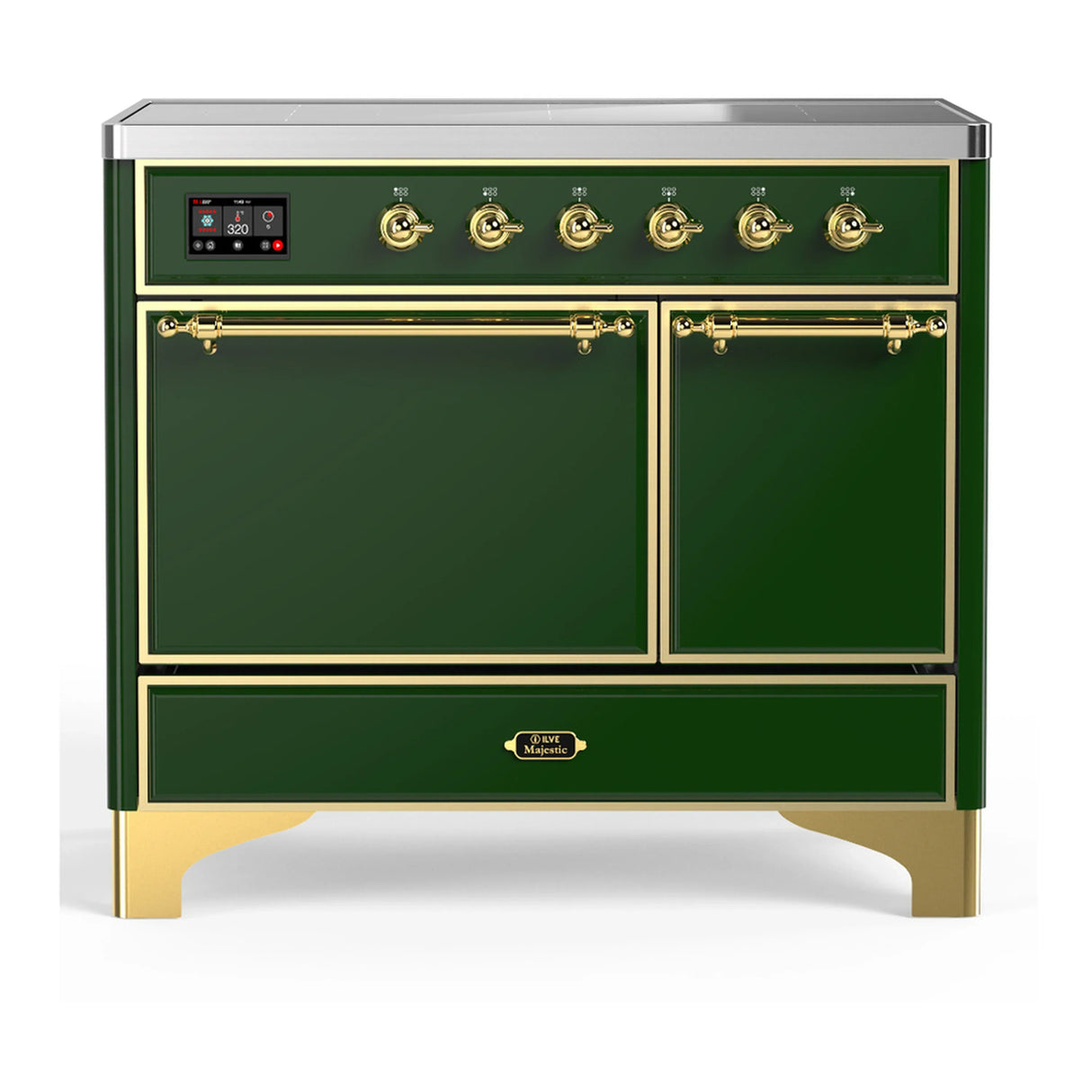 ILVE Majestic III 40-Inch Induction Range with 6 Induction Elements and Solid Door Electric Oven in Emerald Green with Brass Trim (UMDIB40QNR3EGG)