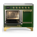 ILVE Majestic III 40-Inch Induction Range with 6 Induction Elements and Solid Door Electric Oven in Emerald Green with Brass Trim (UMDIB40QNR3EGG)