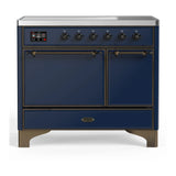 ILVE Majestic III 40-Inch Induction Range with 6 Induction Elements and Solid Door Electric Oven in Mightnight Blue with Burnished Trim (UMDIB40QNR3MBB)
