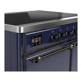 ILVE Majestic III 40-Inch Induction Range with 6 Induction Elements and Solid Door Electric Oven in Mightnight Blue with Burnished Trim (UMDIB40QNR3MBB)