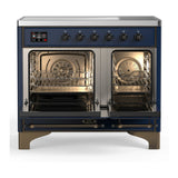 ILVE Majestic III 40-Inch Induction Range with 6 Induction Elements and Solid Door Electric Oven in Mightnight Blue with Burnished Trim (UMDIB40QNR3MBB)