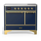 ILVE Majestic III 40-Inch Induction Range with 6 Induction Elements and Solid Door Electric Oven in Mightnight Blue with Brass Trim (UMDIB40QNR3MBG)