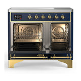 ILVE Majestic III 40-Inch Induction Range with 6 Induction Elements and Solid Door Electric Oven in Mightnight Blue with Brass Trim (UMDIB40QNR3MBG)