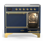 ILVE Majestic III 40-Inch Induction Range with 6 Induction Elements and Solid Door Electric Oven in Mightnight Blue with Brass Trim (UMDIB40QNR3MBG)