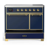 ILVE Majestic III 40-Inch Induction Range with 6 Induction Elements and Solid Door Electric Oven in Mightnight Blue with Brass Trim (UMDIB40QNR3MBG)