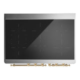 ILVE Majestic III 40-Inch Induction Range with 6 Induction Elements and Solid Door Electric Oven in Mightnight Blue with Brass Trim (UMDIB40QNR3MBG)