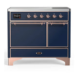 ILVE Majestic III 40-Inch Induction Range with 6 Induction Elements and Solid Door Electric Oven in Mightnight Blue with Copper Trim (UMDIB40QNR3MBP)