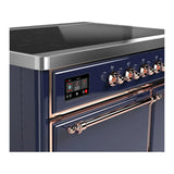 ILVE Majestic III 40-Inch Induction Range with 6 Induction Elements and Solid Door Electric Oven in Mightnight Blue with Copper Trim (UMDIB40QNR3MBP)