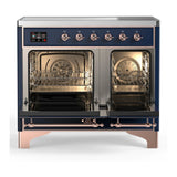 ILVE Majestic III 40-Inch Induction Range with 6 Induction Elements and Solid Door Electric Oven in Mightnight Blue with Copper Trim (UMDIB40QNR3MBP)