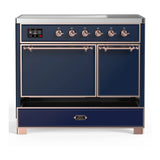 ILVE Majestic III 40-Inch Induction Range with 6 Induction Elements and Solid Door Electric Oven in Mightnight Blue with Copper Trim (UMDIB40QNR3MBP)