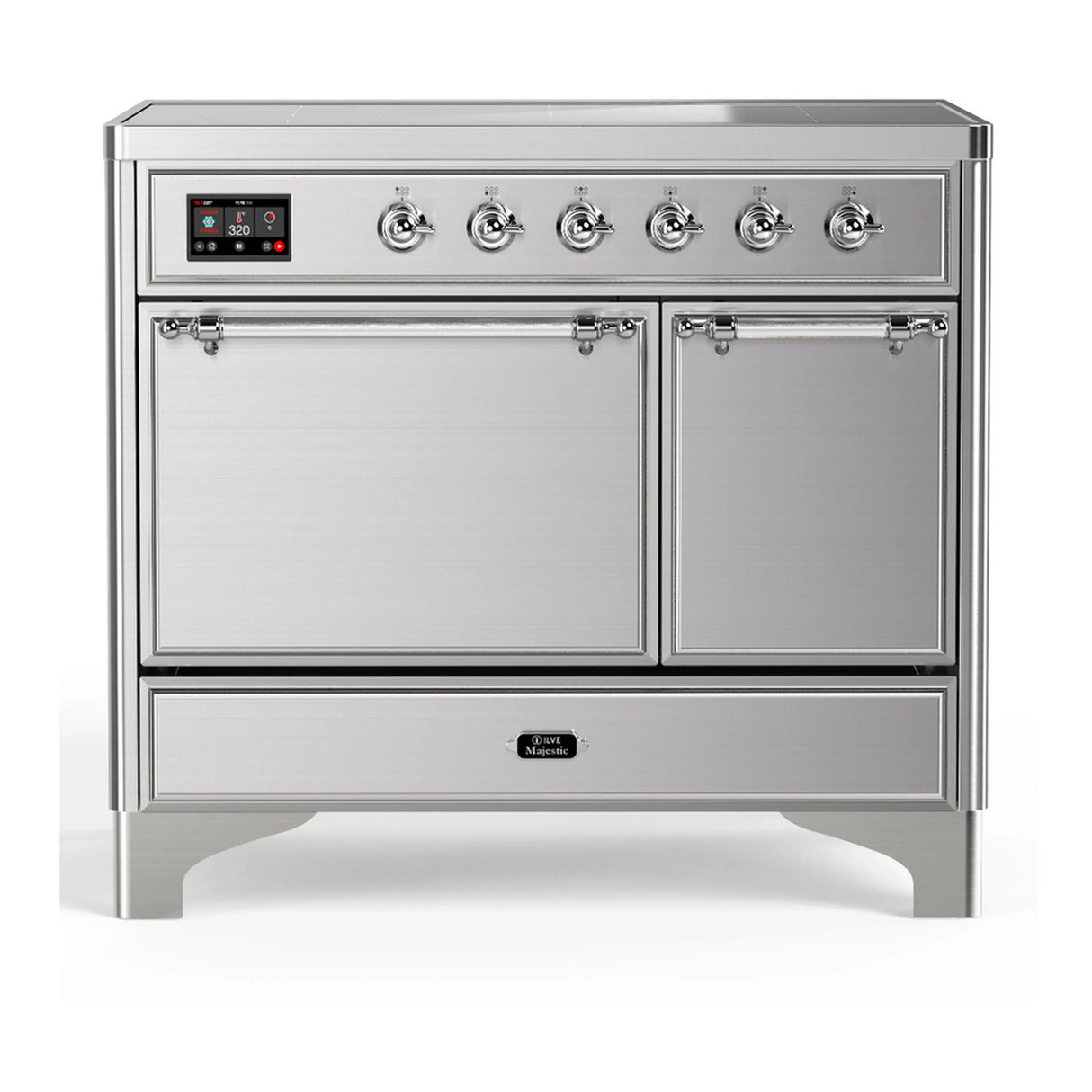 ILVE Majestic III 40-Inch Induction Range with 6 Induction Elements and Solid Door Electric Oven in Stainless Steel with Chrome Trim (UMDIB40QNR3SSC)