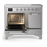 ILVE Majestic III 40-Inch Induction Range with 6 Induction Elements and Solid Door Electric Oven in Stainless Steel with Chrome Trim (UMDIB40QNR3SSC)