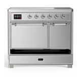 ILVE Majestic III 40-Inch Induction Range with 6 Induction Elements and Solid Door Electric Oven in Stainless Steel with Chrome Trim (UMDIB40QNR3SSC)