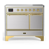 ILVE Majestic III 40-Inch Induction Range with 6 Induction Elements and Solid Door Electric Oven in Stainless Steel with Brass Trim (UMDIB40QNR3SSG)