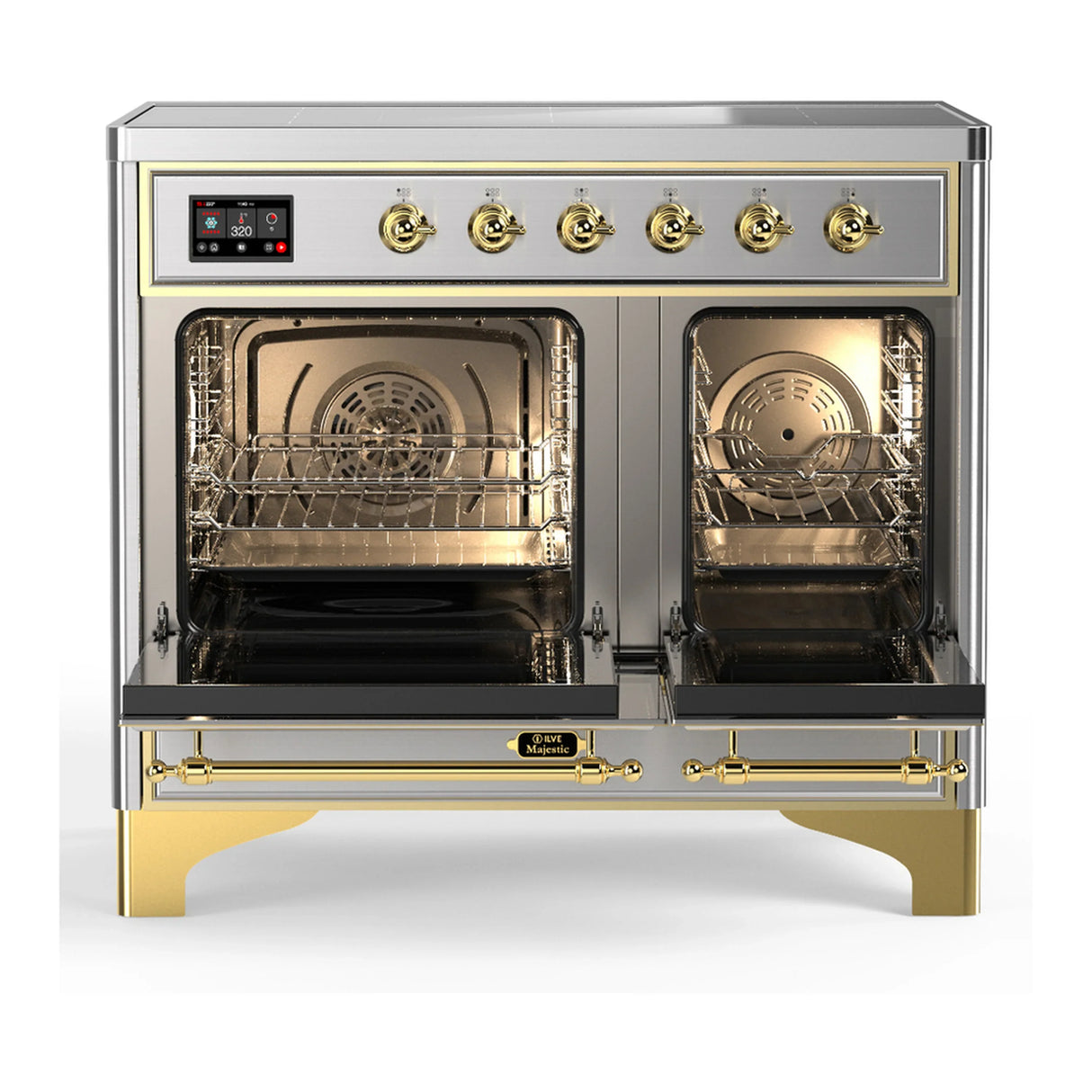 ILVE Majestic III 40-Inch Induction Range with 6 Induction Elements and Solid Door Electric Oven in Stainless Steel with Brass Trim (UMDIB40QNR3SSG)