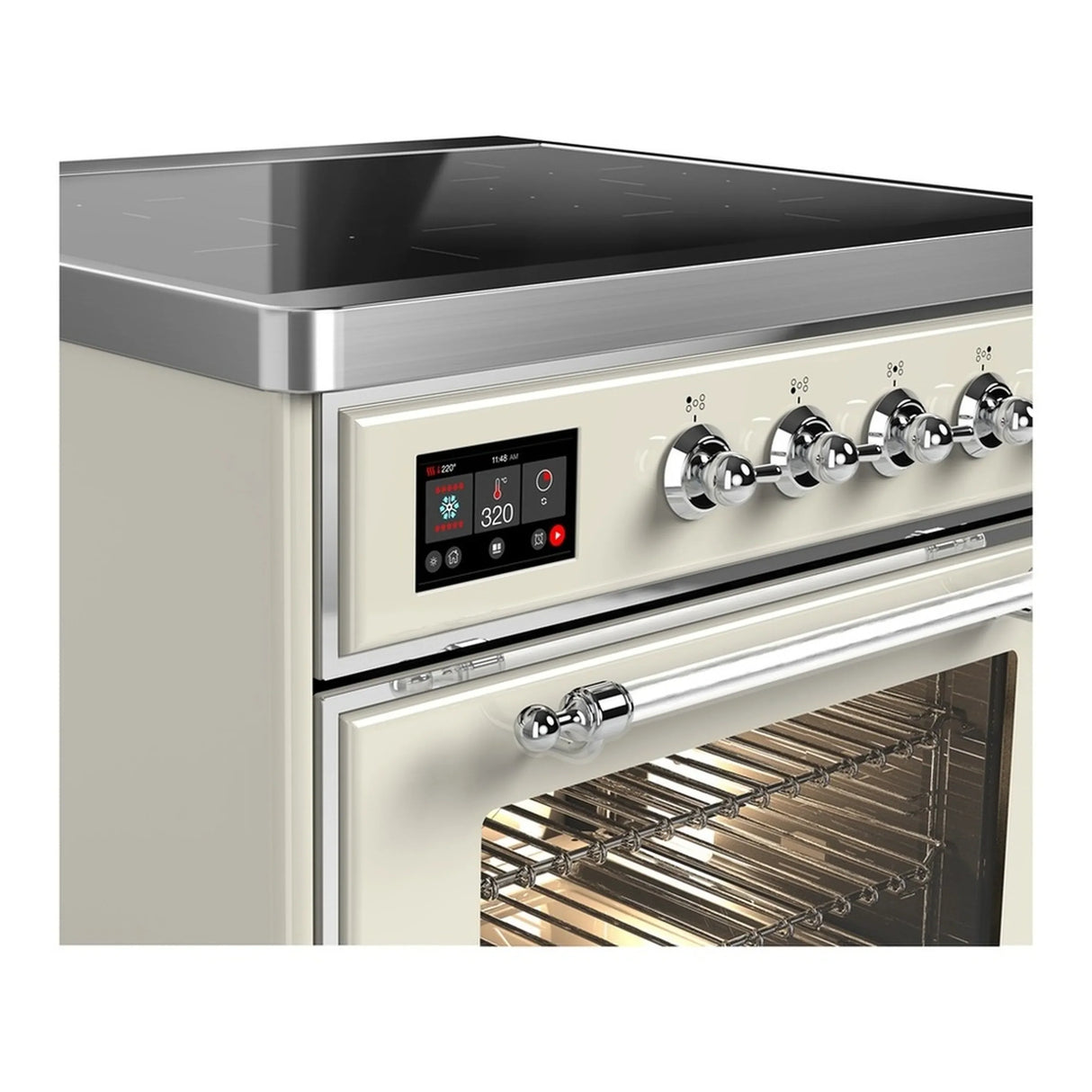 ILVE Majestic III 30-Inch Induction Range with 4 Induction Elements and Triple Glass Door Electric Oven in Antique White with Chrome Trim (UMIB30NR3AWC)