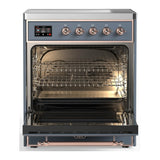 ILVE Majestic III 30-Inch Induction Range with 4 Induction Elements and Triple Glass Door Electric Oven in Blue Grey with Copper Trim (UMIB30NR3BGP)
